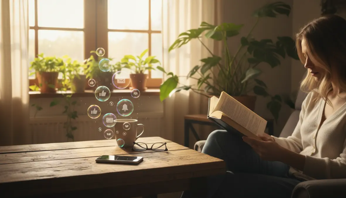 Digital detox concept showing person disconnecting from devices to reclaim attention and focus