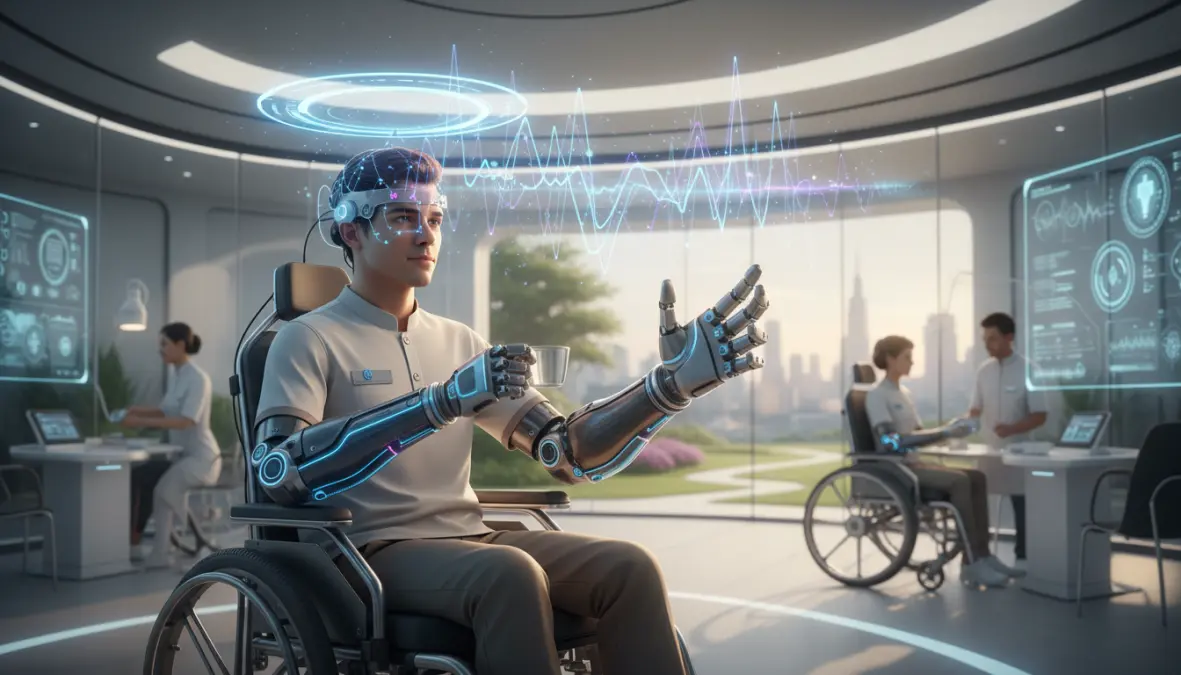Paziente paralizzato che utilizza dispositivi controllati dal pensiero tramite tecnologia di interfaccia cervello-computer per neuroprotesi