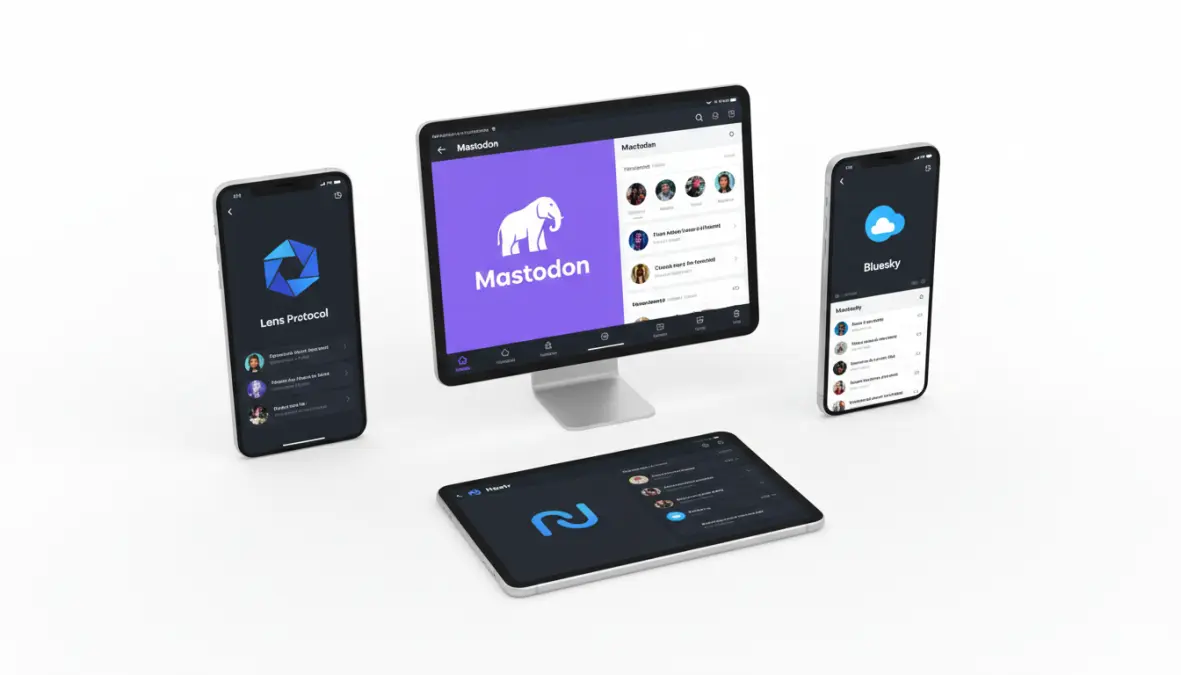 Popular decentralized social media platforms including blockchain social media and federated networks on various devices
