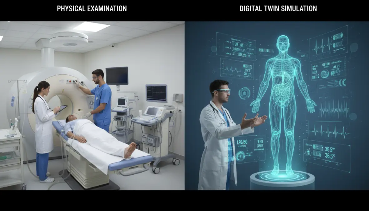 Digital twin applications in healthcare showing virtual patient replica for personalized medicine