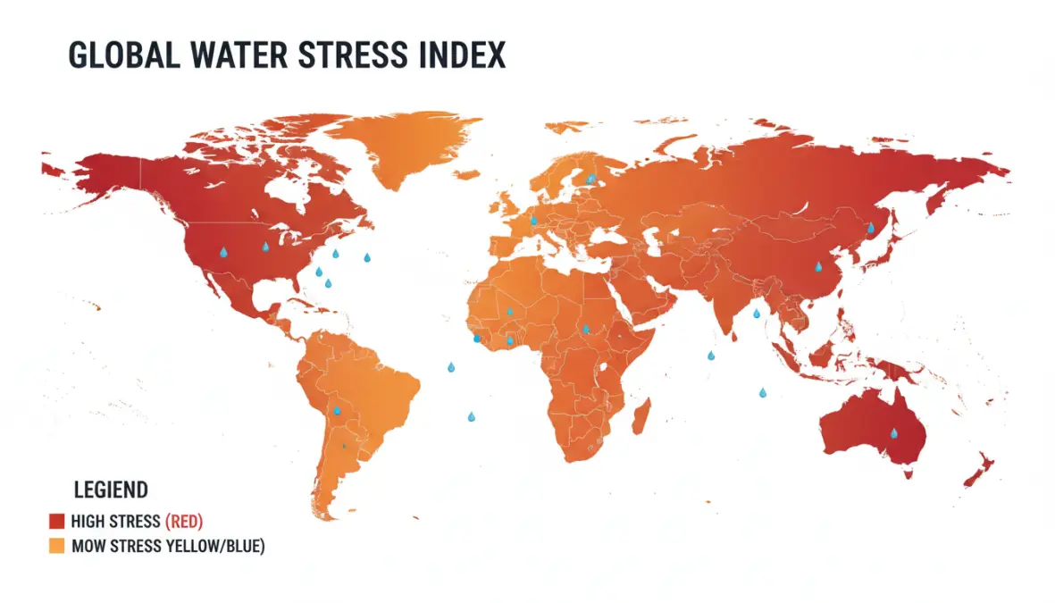 World map showing water shortage regions and countries facing water scarcity by 2030
