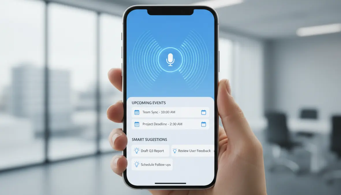 Digital personal assistant app showing intelligent task management and smart scheduling features
