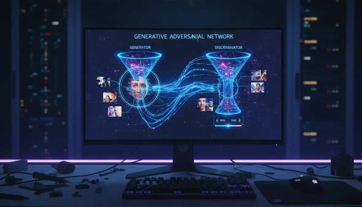Generative adversarial networks creating deepfake synthetic media through AI technology