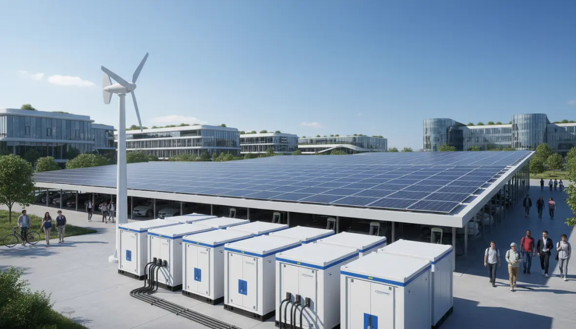Renewable microgrid components showing distributed generation and energy storage systems
