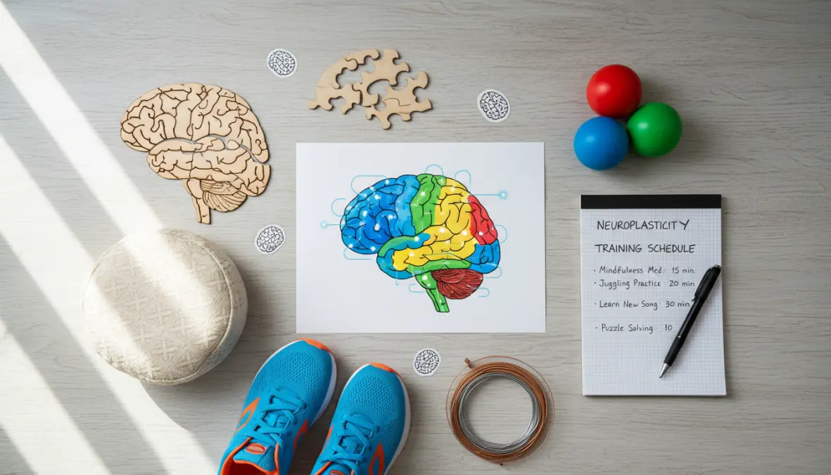 Collection of brain rewiring techniques and neuroplasticity training tools for cognitive enhancement