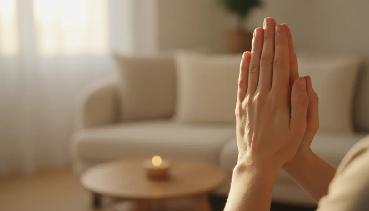 Hands demonstrating grounding exercise used in body-based therapy for trauma healing