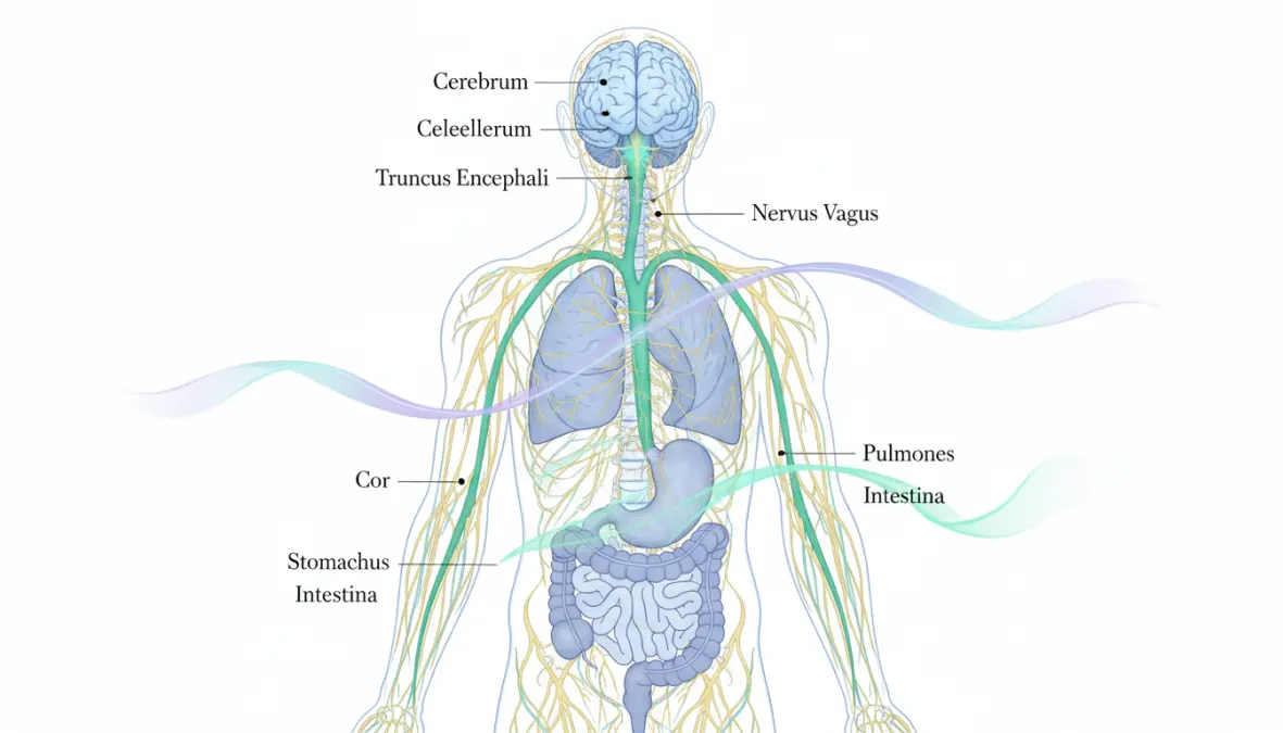 Vagus nerve and nervous system illustration showing somatic therapy trauma regulation pathways