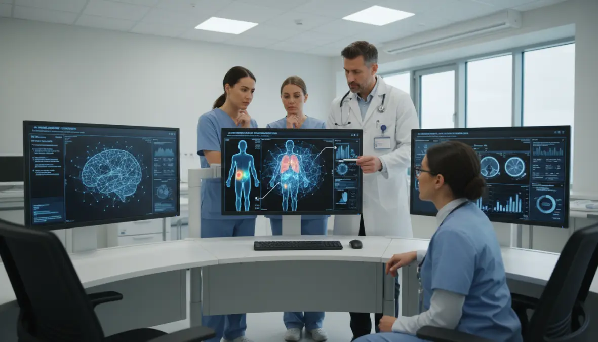 AI diagnostic tools assisting physician in medical imaging analysis for patient care