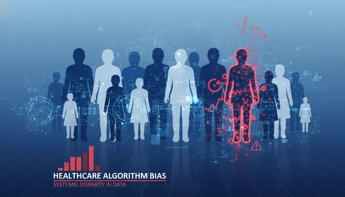 Visual representation of healthcare algorithm bias affecting diverse patient populations