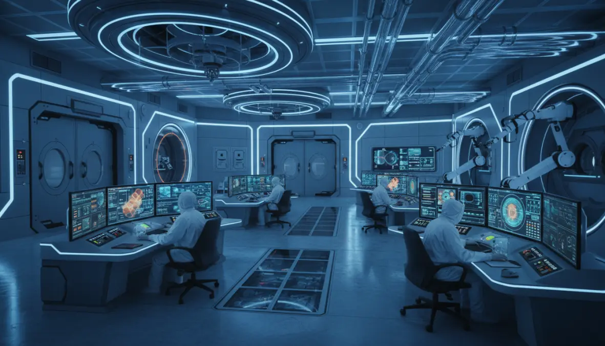 Fourth generation nuclear reactor control room showcasing safest nuclear reactor technology