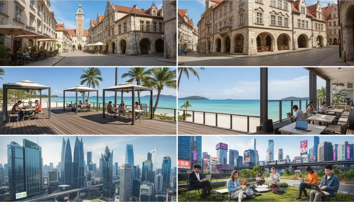 Comparison of best digital nomad visa destinations across Europe, Asia, and Latin America