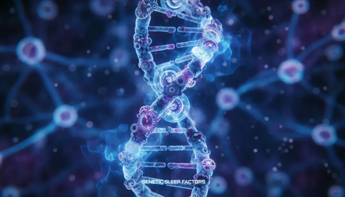 DNA and clock imagery illustrating genetic factors behind sleep patterns and chronobiology research