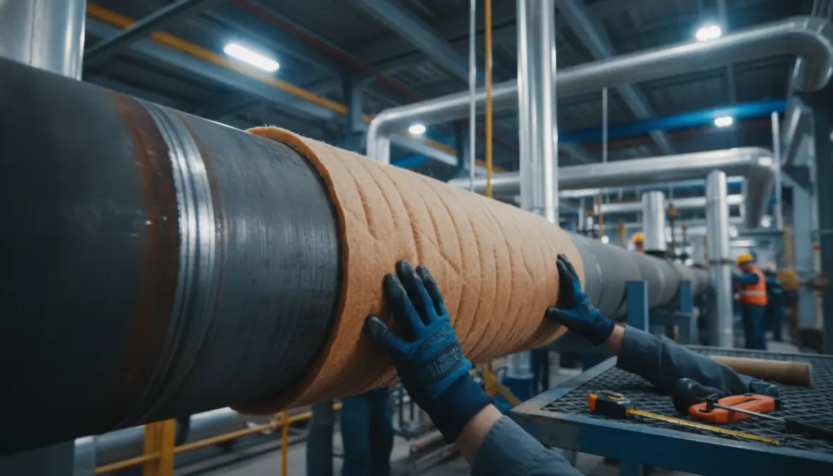 Aerogel insulation blanket application on industrial pipeline demonstrating thermal insulation materials in use