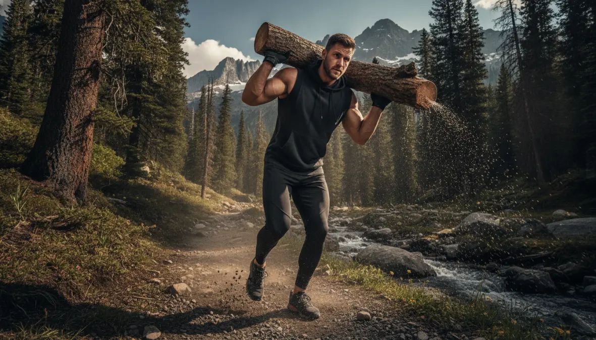 Functional movement training with natural load carrying exercise demonstrating ancestral health fitness principles