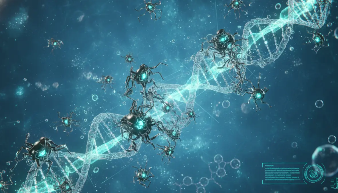 Concetto futuristico di nanotecnologia per la riparazione molecolare nella tecnologia crionica