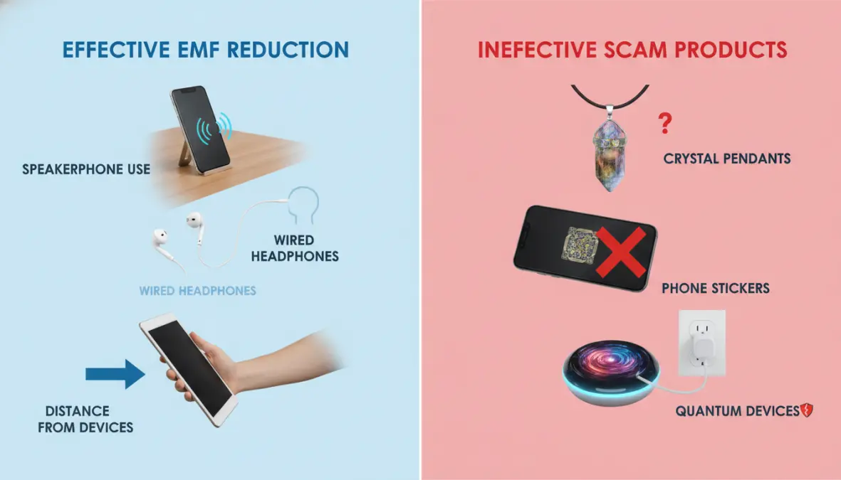 Comparison of science-backed EMF protection methods versus ineffective EMF blocking devices and protection scams