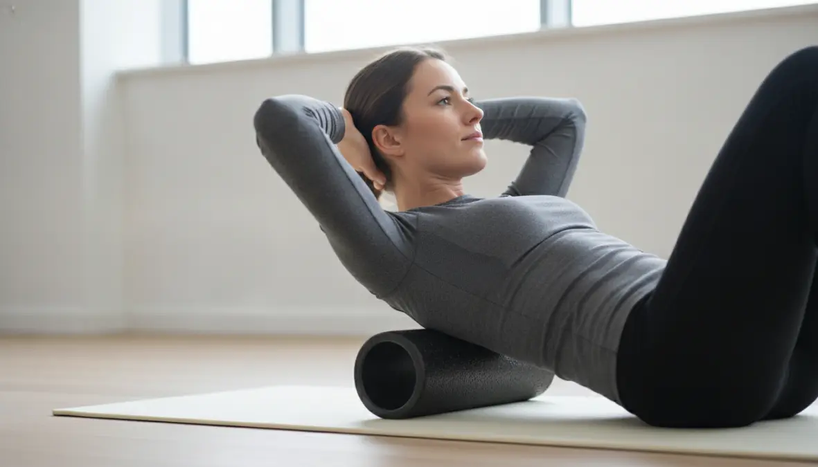 Proper foam rolling technique demonstration for self myofascial release of back muscles