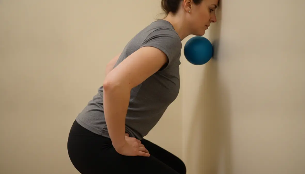 Trigger point therapy technique using massage ball for fascia release and muscle tension relief