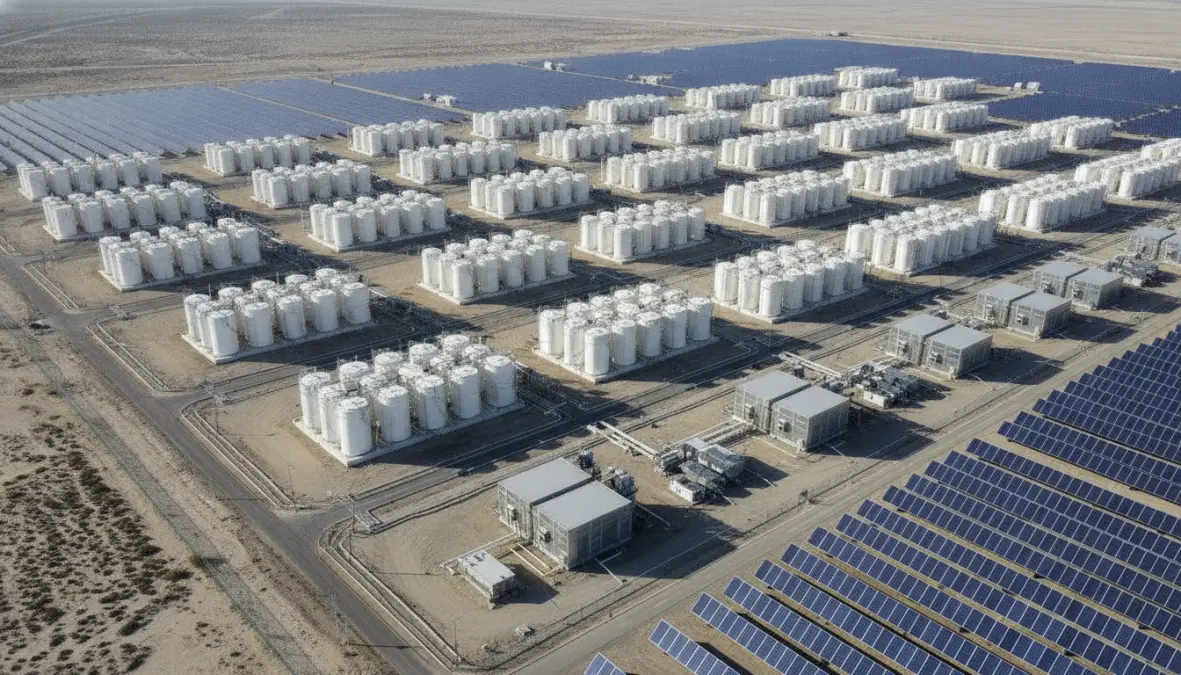 Grid scale energy storage facility using flow battery applications for renewable energy storage and grid stability