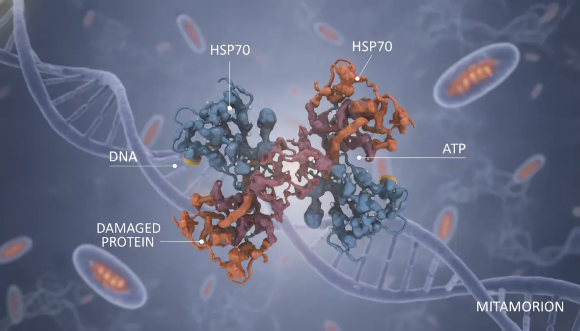 Heat shock protein 70 molecular structure showing protein folding mechanism