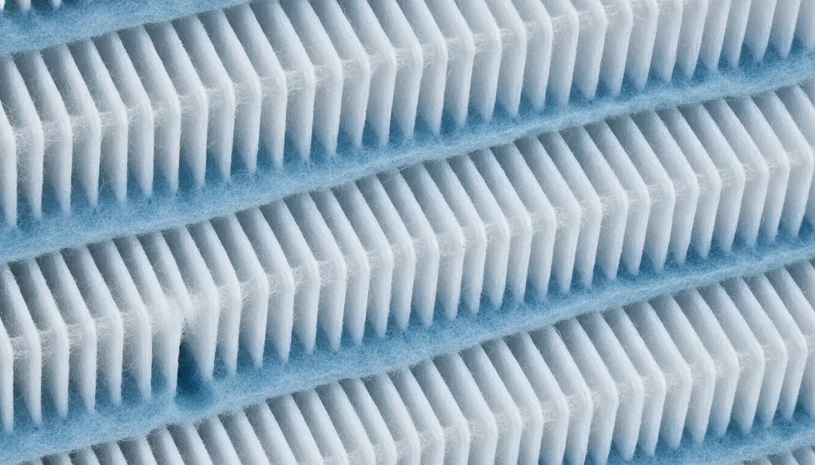 Close-up of true HEPA filter layers showing particle filtration structure