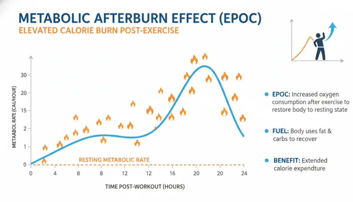 EPOC afterburn effect showing hiit metabolism effects and post-workout calorie burn