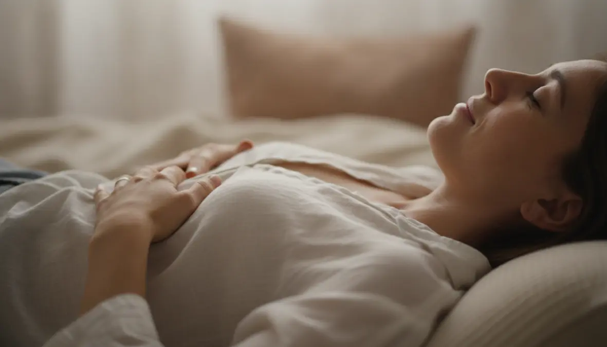 Person practicing holotropic breathwork in peaceful meditative state