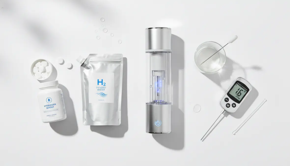 Different methods to produce hydrogen water including generators and tablets
