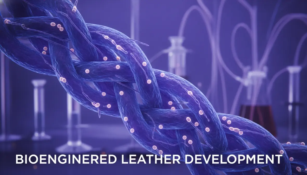 Bioengineered leather collagen cultivation process showing tissue engineering and cellular agriculture technology
