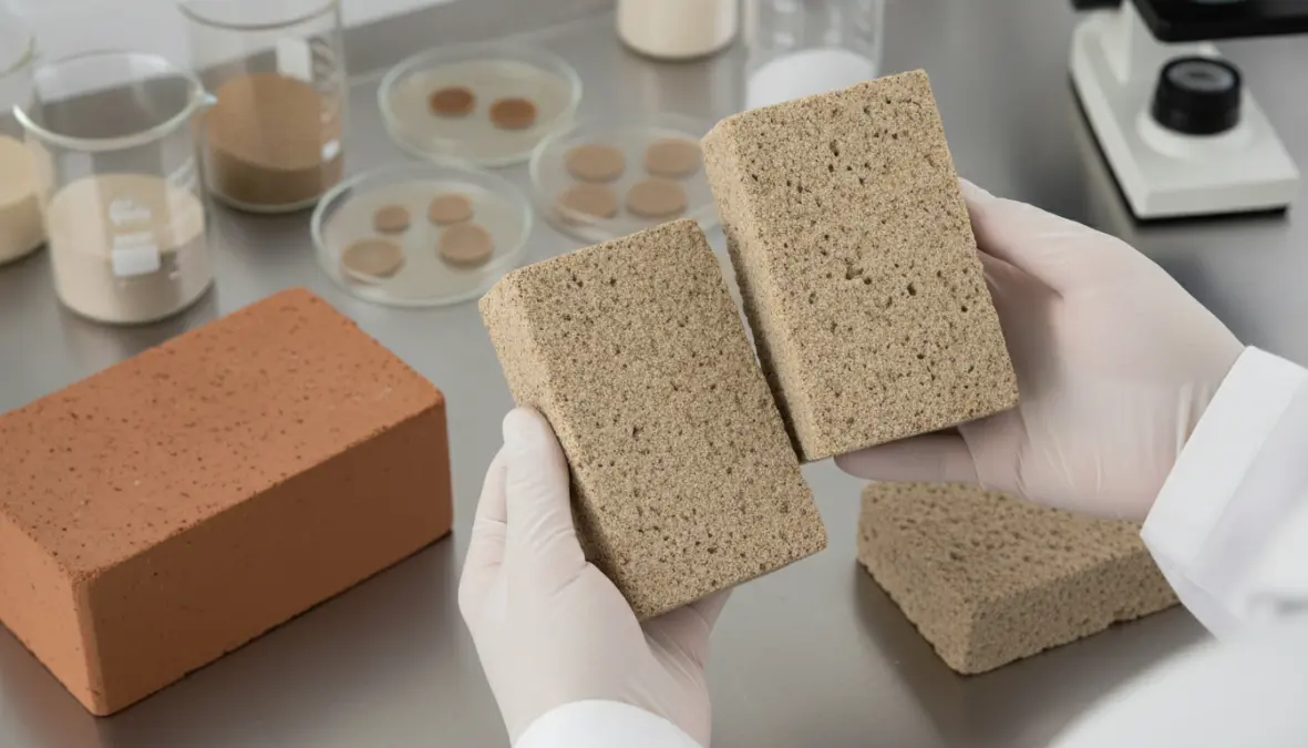Bio-bricks made with bacteria-based biocement compared to traditional construction materials