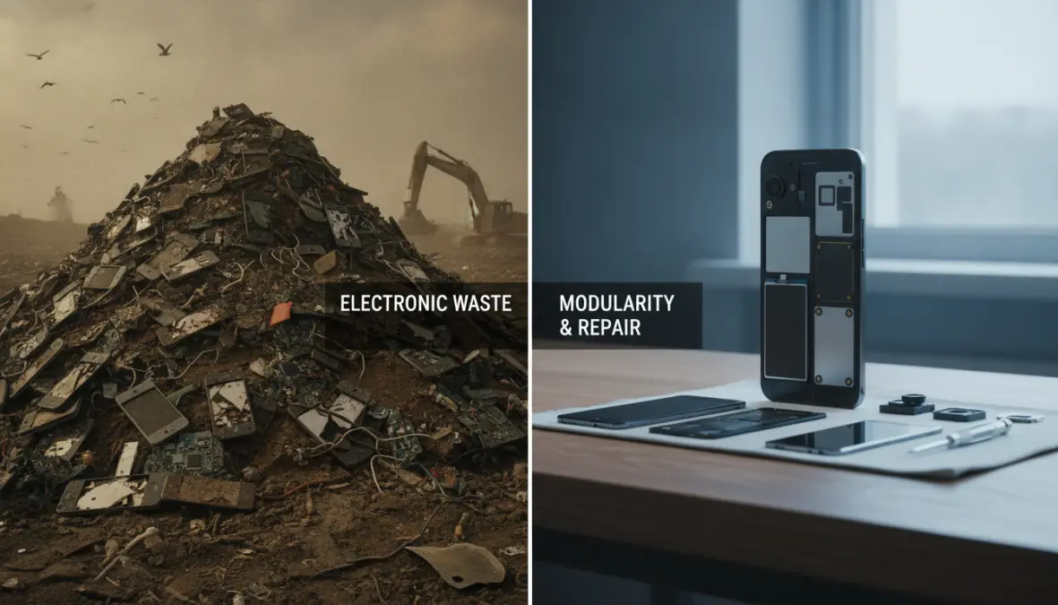 E-waste reduction comparison between traditional smartphones and sustainable modular phone design