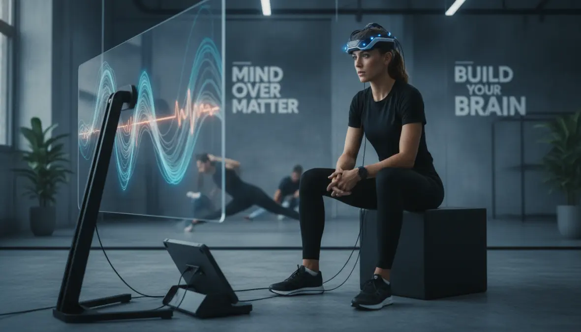Athlete using neurofeedback training for mental performance enhancement and cognitive optimization