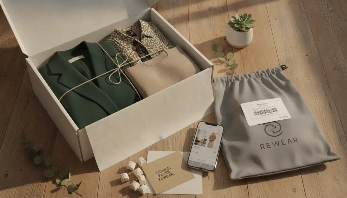 Clothing rental subscription box with designer garments and sustainable packaging