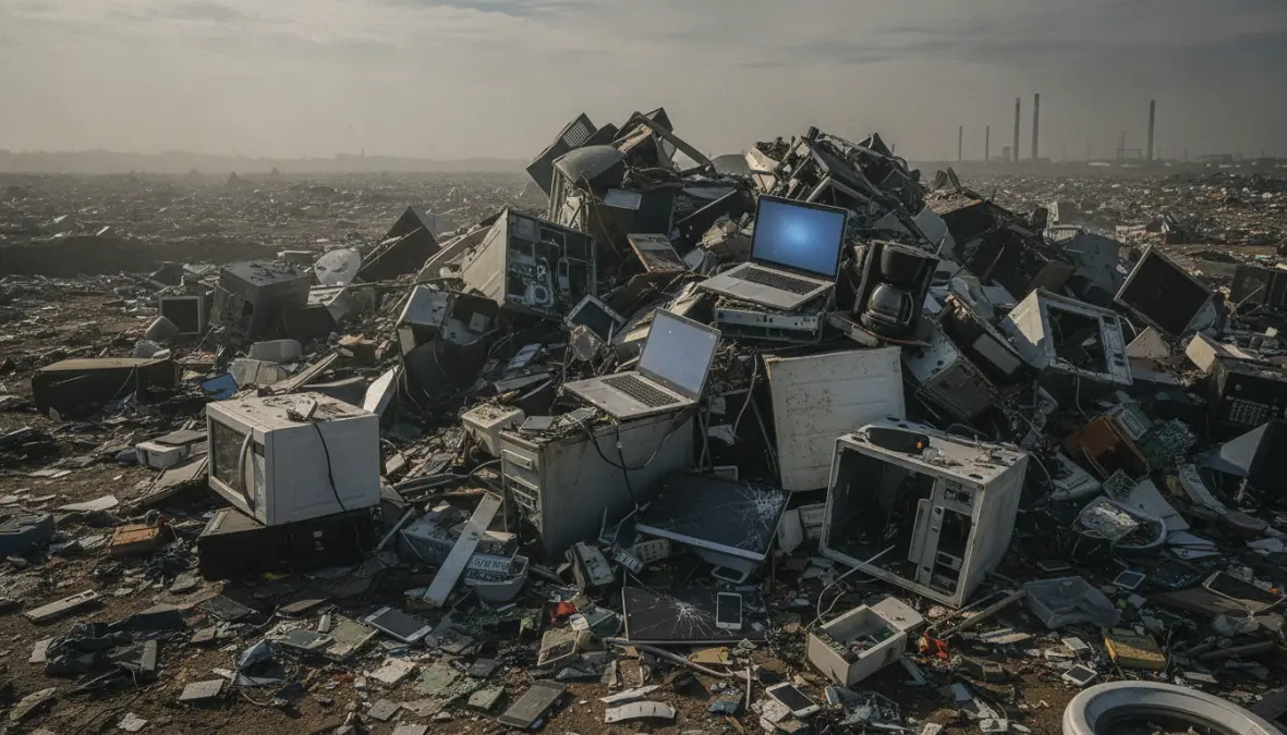Electronic waste from planned obsolescence showing discarded devices that could benefit from right to repair laws