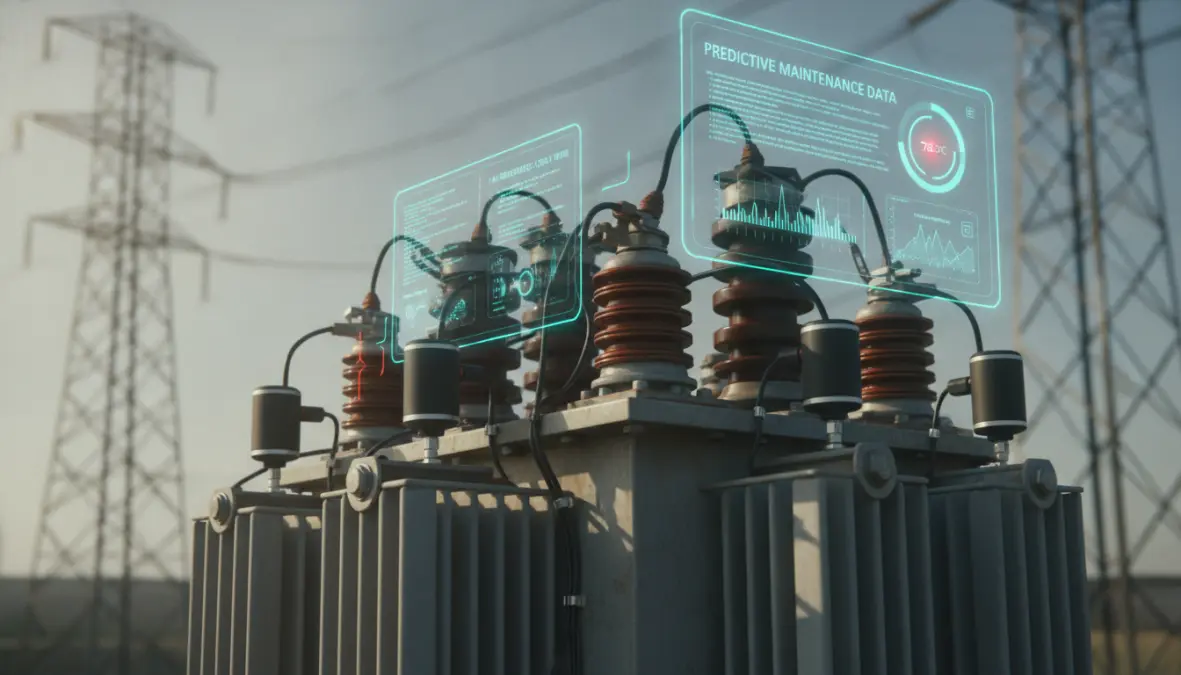 AI-powered predictive maintenance sensors monitoring smart grid electrical equipment