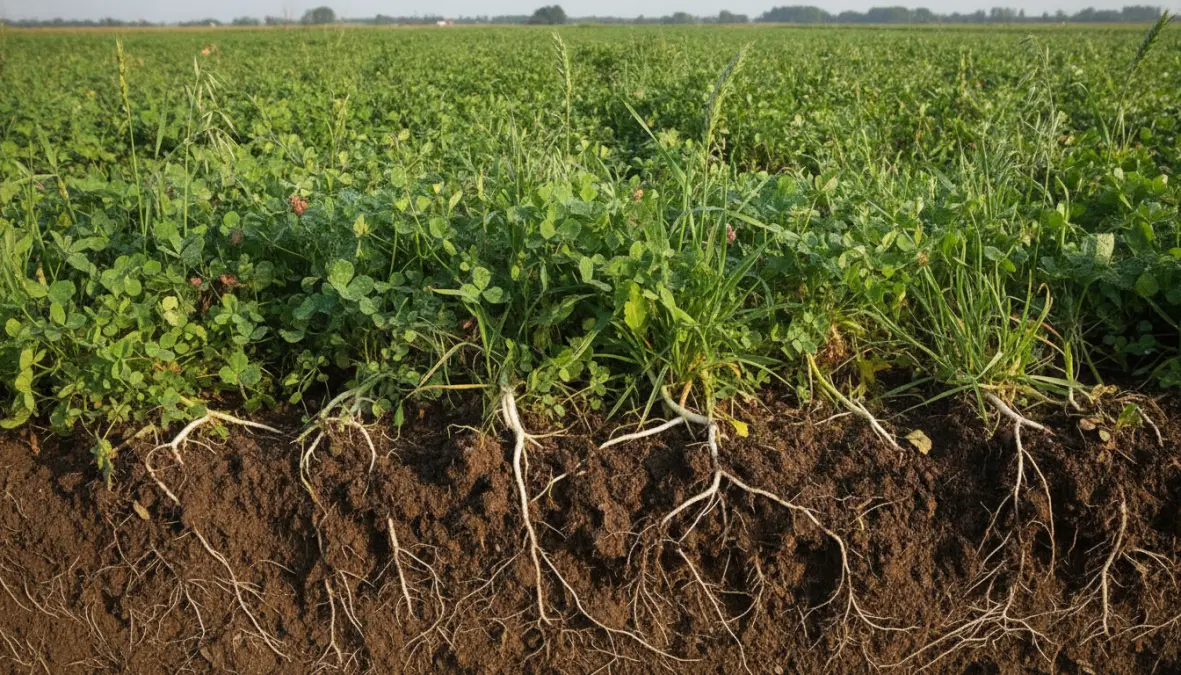 Cover crops and no-till farming practices building soil organic matter for carbon sequestration