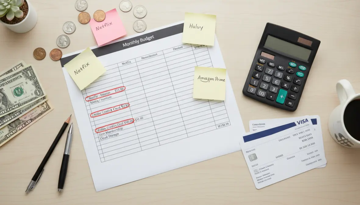 Monthly subscription costs breakdown showing multiple recurring payments and financial tracking
