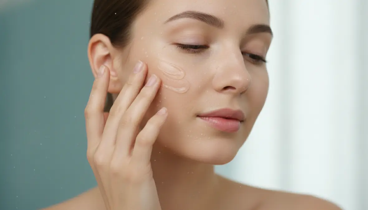 Woman applying lightweight summer moisturizer for hydration in hot weather skincare routine