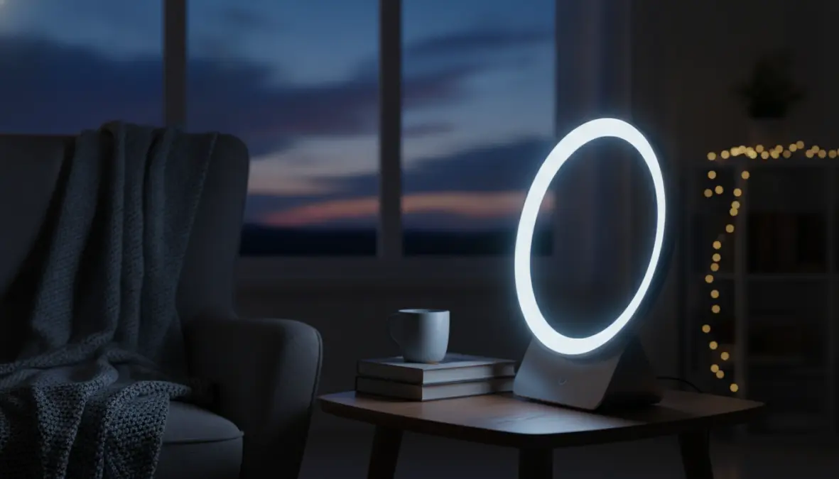 Light therapy lamp for managing sunset anxiety and evening stress symptoms