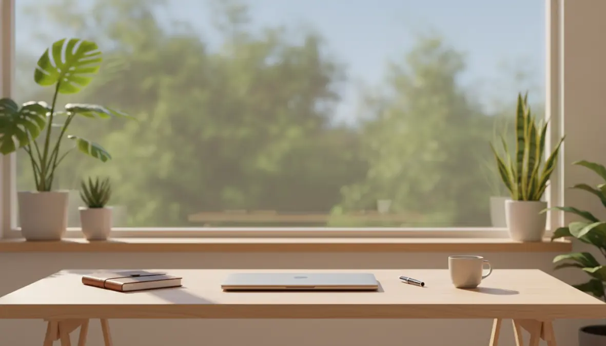 Minimalist focused workspace promoting deep work and concentration without digital distraction
