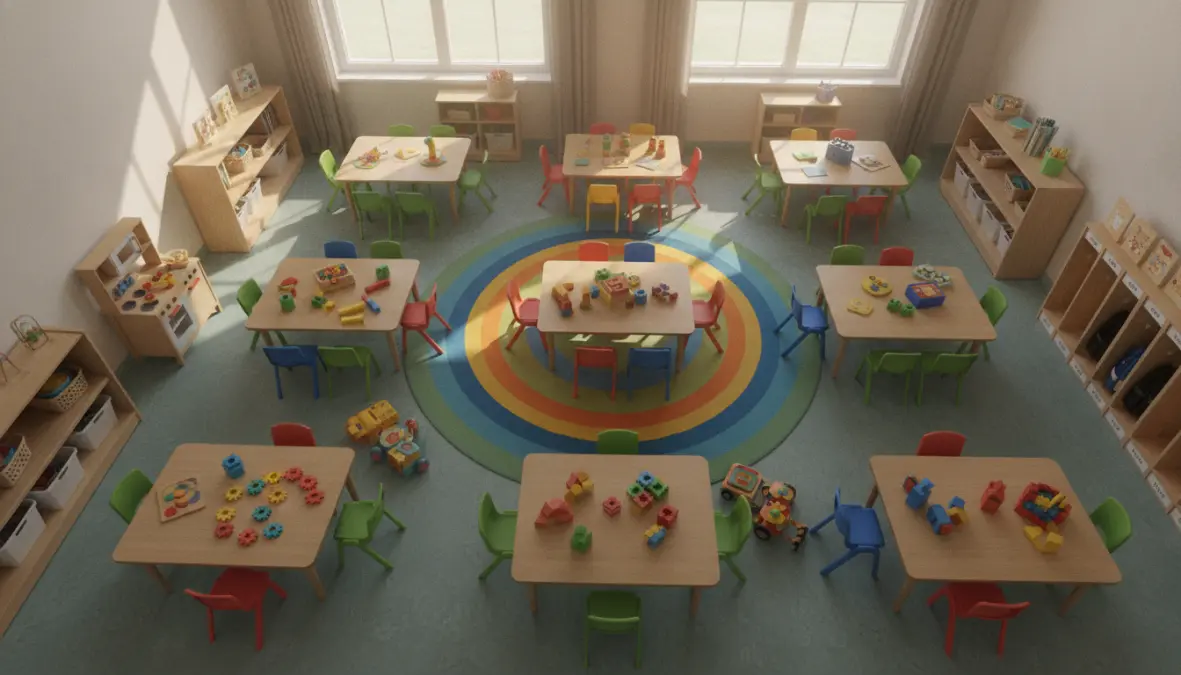Empty preschool classroom showing early education costs and childcare access challenges