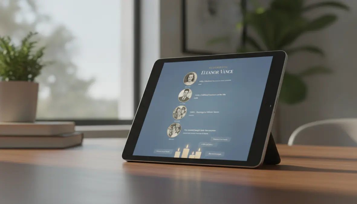 Online memorial service platform showing virtual remembrance features and digital legacy preservation