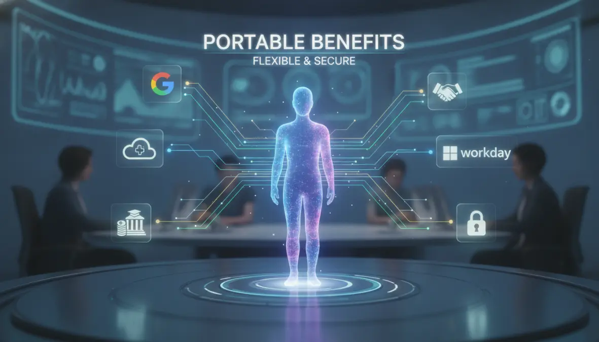 Portable benefits for workers concept showing how protections can follow gig economy workers across platforms