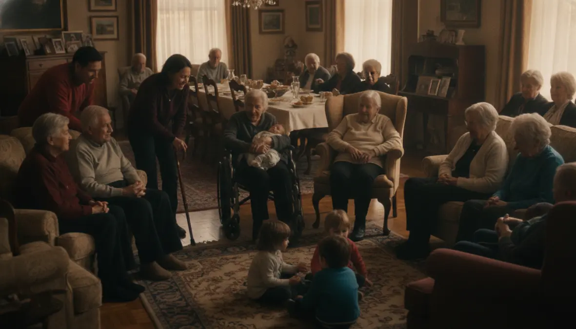 Multigenerational family illustrating global population aging and demographic transition trends