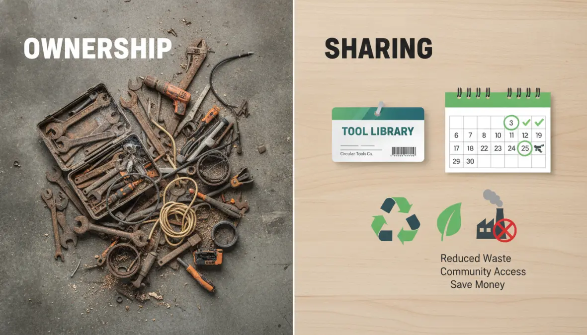 Visual comparison of tool ownership culture versus collaborative consumption model