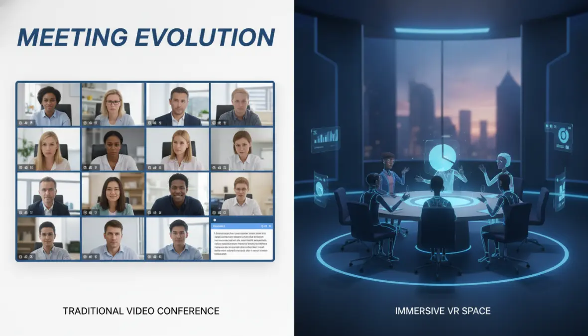 Comparison of traditional video conferencing versus metaverse VR meeting spaces for remote collaboration