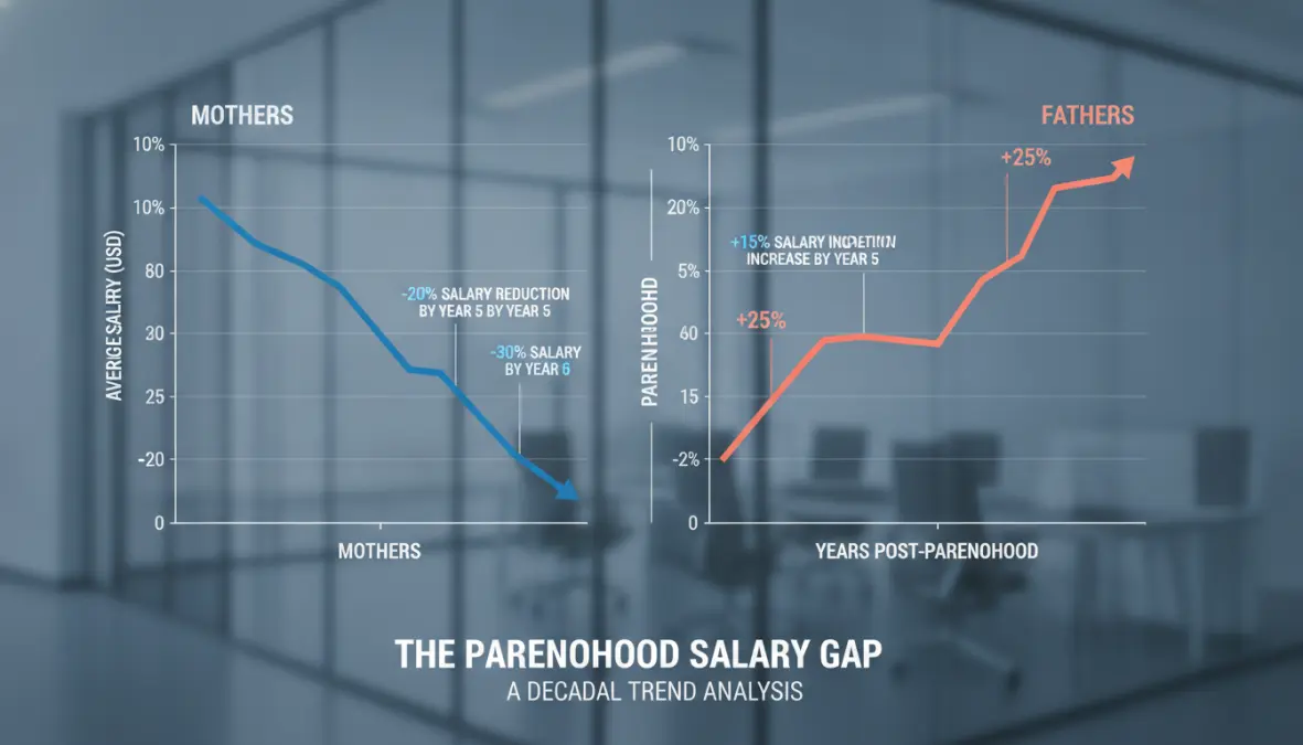 Wage gap visualization showing fatherhood bonus versus motherhood penalty earnings difference