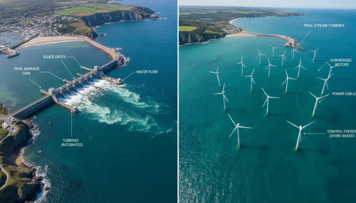 Comparison of tidal barrage systems and tidal stream technology for ocean energy generation