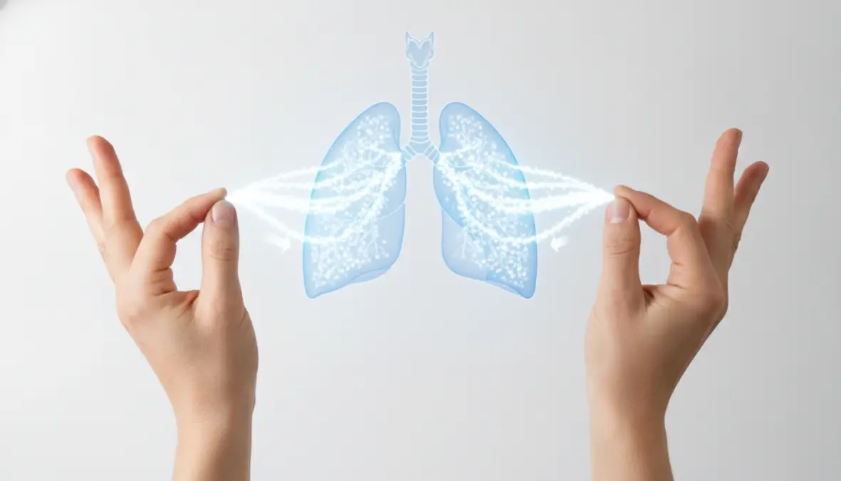 Visual representation of Wim Hof breathing technique showing oxygen flow and lung capacity